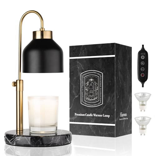 Marble Candle Warmer Lamp with Timer & Dimmer - Adjustable Height Electric Wax Melt Warmer fit for All Jar Candle Sizes, Premium Marble Base - Flameless Fragnance Lamp for Home Decor & Gifts