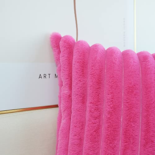 Jojusis Pack Of 2 Faux Fur Plush Decorative Throw Pillow Covers Couch Cushion Case Soft Pillowcases (Hot Pink, 18 X 18-Inch) #TOP3