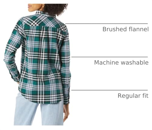Image of Amazon Essentials Women's Regular-Fit Long-Sleeve Lightweight Plaid Flannel Shirt with Brushed Finish, Shirttail Hem
