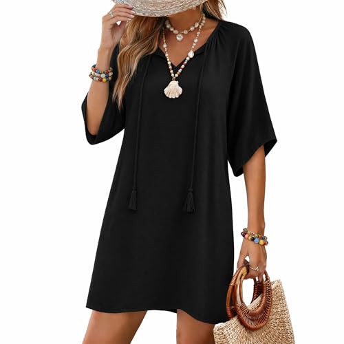 Image of Zeagoo Womens Summer Dress Casual Ruffle Tiered Floral Square Neck Sundresses Beach Boho Mini A-line Dress 2026 with Pockets