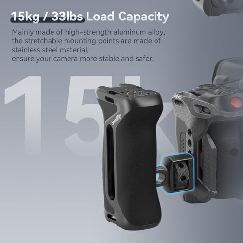 Image of SmallRig Side Handle with (1 /4 inch & 3 /8 inch) Two-in-One Locating Screw, Stretchable Mounting Point, Ergonomic Handgrip with 36mm Up /Down Adjustable, Left /Right Hand Universal
