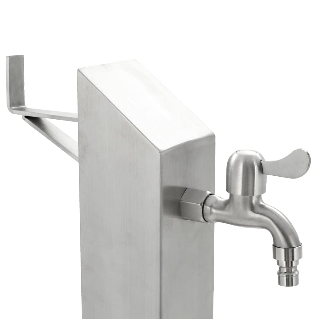 Columna de agua de jardín cuadrada de acero inoxidable de 95 cm, grifo de riego de jardín, conexión de manguera de 1/2 pulgadas, independiente para césped, flores, patio