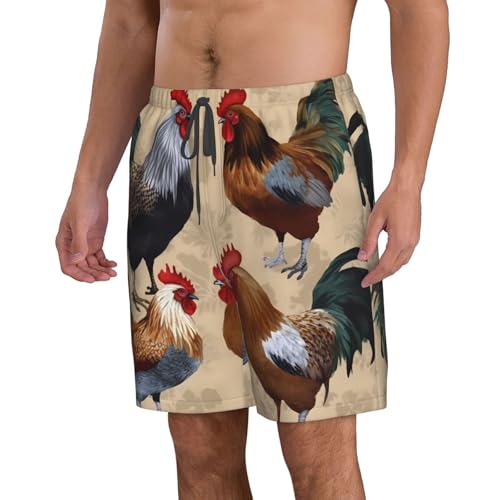 Rooster and Chicken Print Men's Swim Trunks Quick Dry Board Shorts with Pockets Casual Drawstring Beach Shorts2