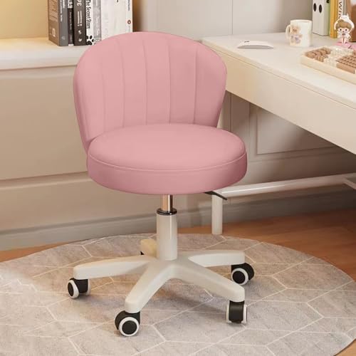 Image of Small Desk Chair Round Rolling Chair with Back PU Leather Height Adjustable Swivel Vanity Work Computer Stool Chair for Home Office Bedroom, Set of 2