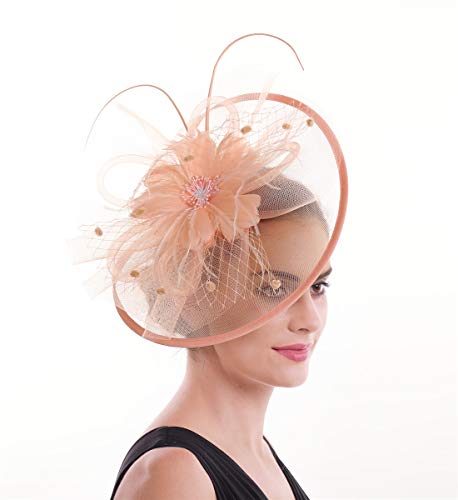 Lucky Leaf - Tocado y horquilla para el pelo, con plumas y diadema para mujer, para fiestas, bodas, ir a la iglesia o cócteles.