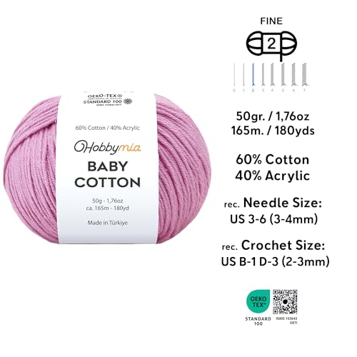 Image of Baby Cotton Blend Yarn - Soft Sport Weight Yarn for Crochet & Amigurumi - 50g /180yds - 60% Cotton 40% Acrylic - Ideal for Baby & Knitting Proj.(Pastel Violet, 1 Ball)
