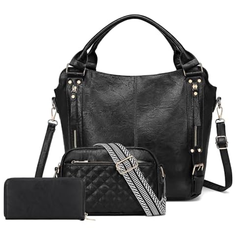 Purses For Women 3Pcs,Large Leather Crossbody Bags,Tote Purse Bag With Wallet Set,Fashion Shoulder Handbags,Ladies Hobo Bags With Guitar Adjustable Shoulder Strap Cover