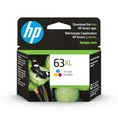 Image of HP 63XL Tri-Color High-Yield Ink Cartridge | Works with Printer Series: DeskJet 1112, 2130, 3630; Envy 4510, 4520; OfficeJet 3830, 4650, 5200 | Eligible for Instant Ink | F6U63AN, Pack of 24