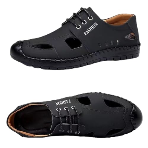 ENEN Transpirables Sandalias de Hombre Verano, Zapatillas de Senderismo Punta Cerrada, con Cordón Ajustable y Suela Antideslizante, para Playa,Trekking y Paseos Aire Libre,38-44EU (Negro,41)