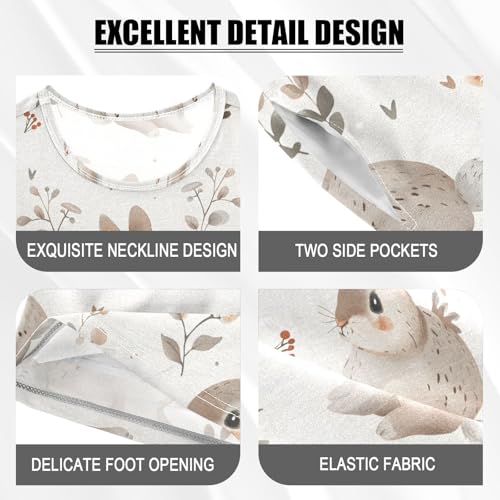 ALAZA Rabbit Bunny Flower White Watercolor Pajamas Set Short Sleeve Cotton Sleepwear Summer Pjs 2 Piece 5-14Y4