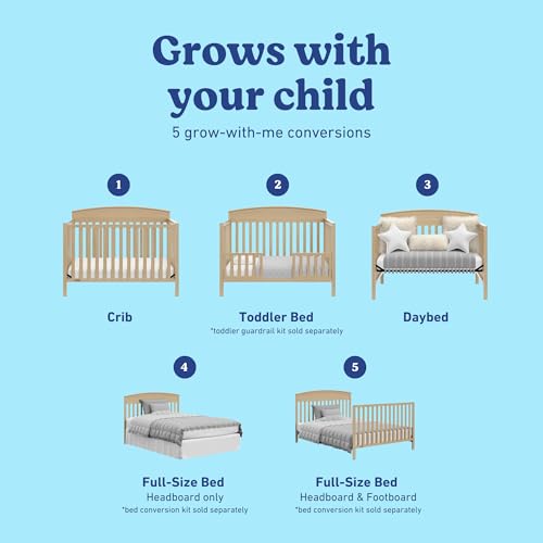 Image of Graco Benton 5-in-1 Convertible Crib, Driftwood | GREENGUARD Gold Certified, Converts from Baby Crib to Toddler Bed, Daybed and Full-Size Bed, Fits Standard Baby Crib Mattress