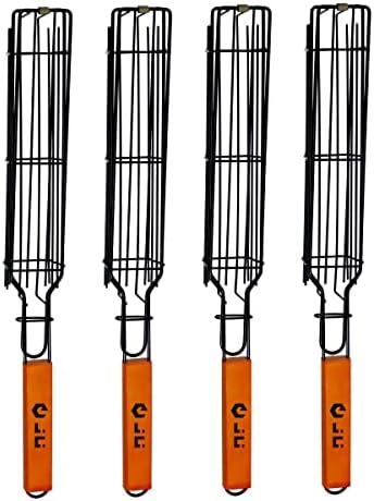 JUCT Portable Grilling Baskets - Set of 4 Companion Nonstick Kabob Grilling Baskets for Outdoor Grill - Kabobs and Loose Veggies，fruits，Vegetable，Onion，Fish，Chicken and Meat Grill Baskets (Basket-4B)