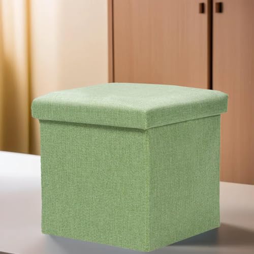 Image of Kuber Industries MDF Pack of 2 Storage Stool|Square Toy Storage Box|Foot Rest Stool|Folding Seating Stool|Wardrobe Organizer for Clothes-Books|Storage Box for Living Room|S Zh004Gn|Green