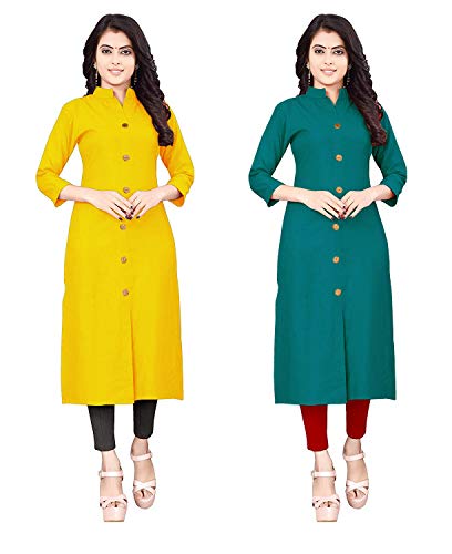 Image of NATEK Women's Cotton Straight Plain Kurtis Combo Pack of 2