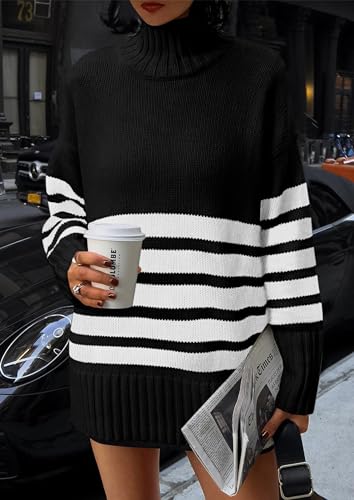 PRETTYGARDEN Women Oversized Striped Turtleneck Sweater 2025 Fall Fashion Long Sleeve Pullover Winter Chunky Knit Jumper Tops3
