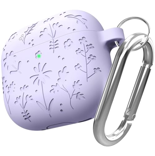 Image of New Engraved Soft Silicone Case Compatible with Apple AirPods 4 Generation (2024) with Keychain, Full 360 Protection Dust-Proof Shockproof Case Cover (Cover Only) (Lavender)