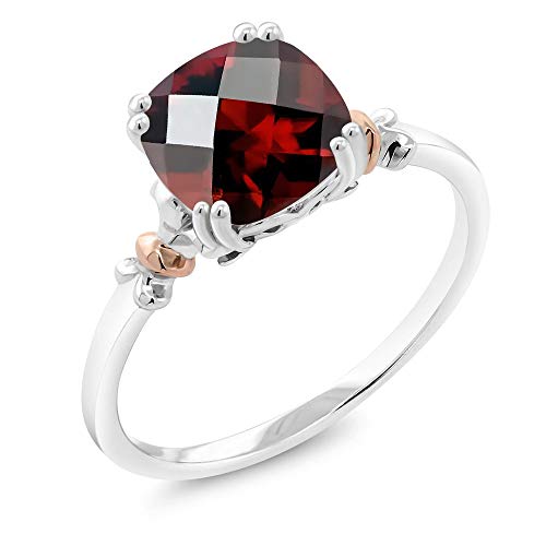 Gem Stone King 2-3 Cttw Gemstone Birthstone Engagement Ring For Women | 925 Sterling Silver and 10K Rose Gold | 8MM Cushion | Wedding Anniversary Promise Ring | Available In Size 5, 6, 7, 8, 9