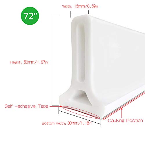 72 Inch Collapsible Shower Water Dam Barrier Silicone Shower Threshold Water Stopper,Stay Dry Retainer for Wet and Dry Separation (Porcelain White)