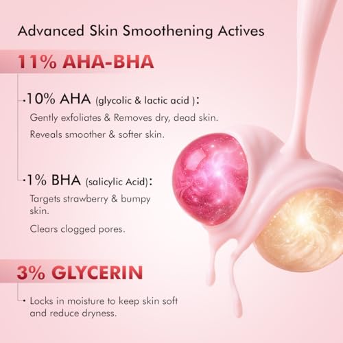 Image of mCaffeine 11% AHA BHA Strawberry Body Lotion for Skin Smoothening | Gently Exfoliates Dead, Dry, Even Tones Skin | 72hr Moisturization | Juicy Strawberry Scent, For Men & Women-200ml