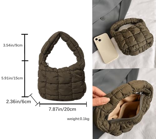 Image of Quilted MINI Handbag and Purses Women Puffer Nylon Hobo Cotton Padded Purse Work Travel Lightweight