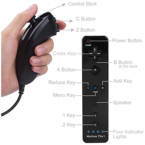 Wii Controller 2 Pack, Wii Remotes With Motion Plus And Nunchucks Compatible With Wii & Wii U Console, Wireless Remote Come With Silicone Case And Wrist Strap (2 Black) #TOP1