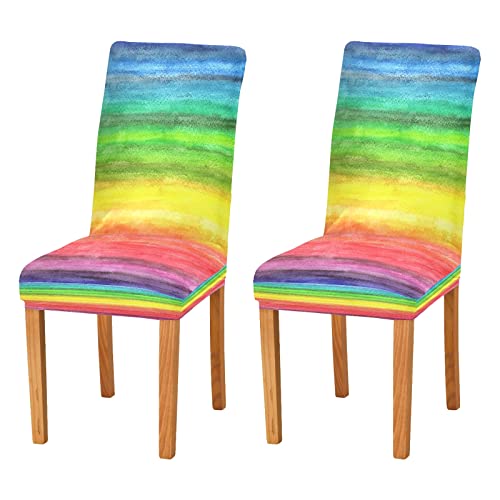 ALAZA Abstract Rainbow Watercolor Chair Covers Slipcovers for Dining Room Hotel Office Party Soft Stretch Spandex Seat Slipcover Set of 4