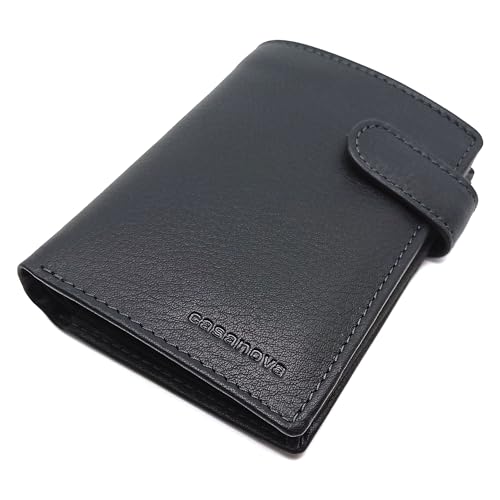 C CASANOVA Cartera de Hombre en Piel Ubrique | Hechas a Mano | Monedero Integrado | Cartera Mediana con Protección RFID | Diseño Compacto y Elegante | Modelo 10063 Negro