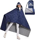 wasserdichte Picknickdecke Fleecedecke mit Hut, Groß Tragbare Decke für Camping, Stadion, Strand, Auto, Sofa, Yoga, kaltes Wetter, Reisedecke Ultraleicht Warm Winddicht Sandfest, 145 x 190 cm, Blaue
