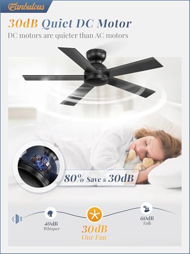 Image of Fanbulous 42 Inch Ceiling Fan without Light, Flush Mount Low Profile,Black