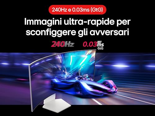 UltraGear OLED 39GS95QE Monitor Gaming 39", 21:9 Curvo (800R), WQHD (3440x1440), OLED, 240Hz, 0,03ms (GtG), G-Sync, FreeSync Premium Pro, HDR 400 True Black, HDMI 2.1, DisplayPort, Bianco - Monitor - Immagine 1
