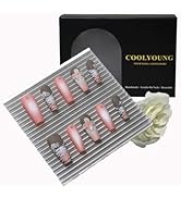 COOLYOUNG Medium Coffin Press On Nails, 3D Nail Art, Infatuation, Floral Press On Nails, Coquette...