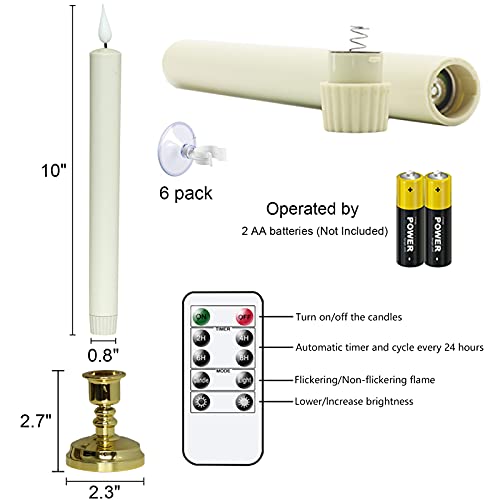 Image of Wondise Flameless Window Candles with Remote & Timer Christmas Decoration, 11 Inches Battery Operated 3D Wick with Purple Yellow Light, 6 Pack Gold Plastic Holder and Suction Cups Included