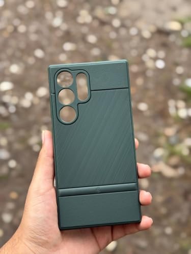 Image of NIUKIN Frosted Leather Shield Pro Soft Back Case for Samsung Galaxy S24 Ultra | Shockproof Scratchproof Cover (Green Titanium)