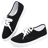 Chaoslook Womens Black Canvas Sneakers Lightweight Lace Up Fashion Comfortable Canvas Shoes Low Top Slip On Casual Tennis Walking Shoes Women Footwear Size 9