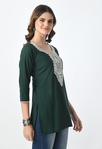 Image of LIBOZA Short Kurti for Women - Lakhnowi Chikankari Embroidered Ladies Kurta, Stylish Girls Top, Ethnic Half Kurtas, Tunic Design Woman Kurtis