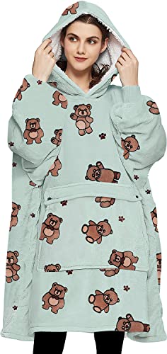 Image of KFUBUO Wearable Blanket Hoodie for Adults With Pocket Bear Hoodie | Sherpa, Fuzzy Blanket Hoodie, Oversized Sweatshirt Blanket, Kangaroo Pouch, Cute Gifts for Women, Cute Stuff