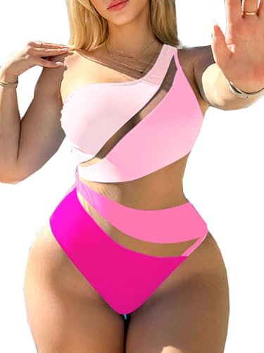 Swmmer Liket Women's Sexy One Piece Bathing Suits One Shoulder Swimsuits Mesh Swimwear Slimming Monokini