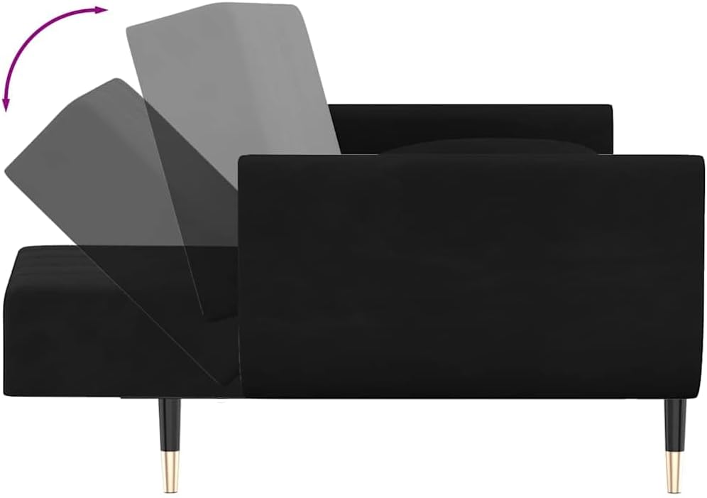 vidaXL 2-Seater Sofa Bed with Two Pillows, Loveseat Sofa Bed, Convertible Couch Bed Furniture, Folding Sleeper Sofa Bed, Black Velvet