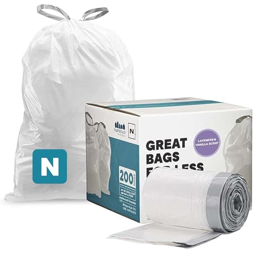 Plasticplace Custom Fit Trash Bags | Compatible with Simplehuman (x) Code N | (200 Count)│White Drawstring Garbage Liners 12-13 Gallon / 45-50 Liters│22.5" x 31.5"