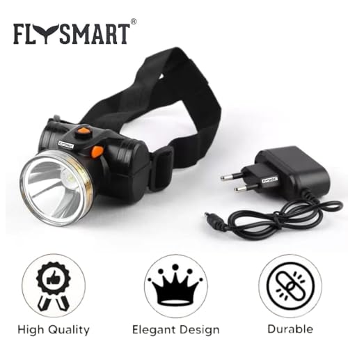Image of Flysmart 100W Rechargeable LED Head Torch Headlight Upto 1km Range with 8 Hours Continous Light, Two Light Modes Feature for Farmers Camping Caving Hiking Trekking Cycling Running etc