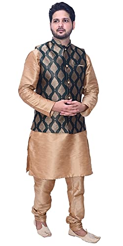 Image of Men's Silk Kurta Pajama Jacket /Waistcoat /Blazer Set