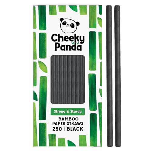 The Cheeky Panda Bambus Strohhalme Papier Schwarz | 250 x Cocktail Strohhalme | Stark und Langlebig