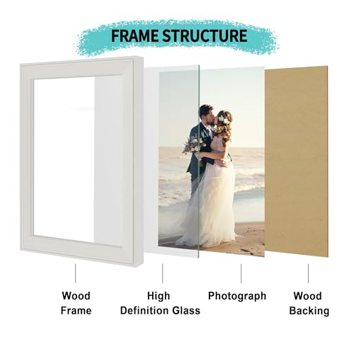 Image of iRahmen 8.5x11 Vintage Picture Frame - High Definition Real Glass Wooden Photo Frames for Tabletop Display and Wall Mounting (Cream, Set of 4)