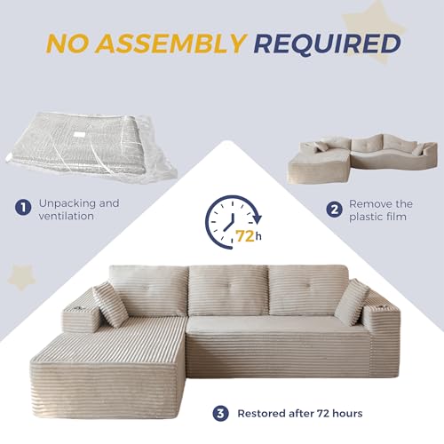 Image of MAXYOYO 104 inch Modular Sectional Couch with L-Shape Chaise, Modern Boneless Couch for Living Room, Sofa in A Box, Oversized Sofa with Deep Seat, No Assembly Required, Grayish Beige
