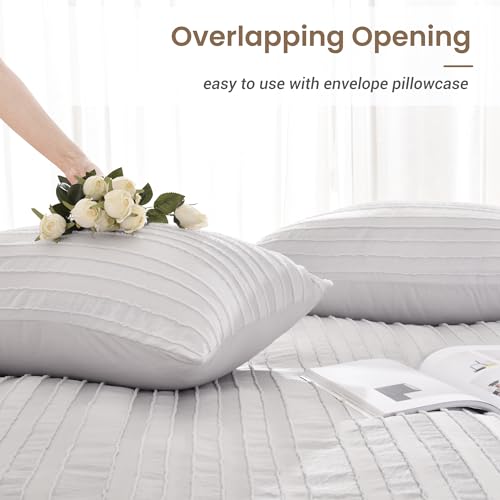 Image of NEXHOME PRO Duvet Cover,Light Grey 3 Pieces Boho Tufted Duvet Cover Set, Soft and Lightweight 100% Washed Microfiber Comforter Cover Set for All Season(Light Grey Cal King, 104 x 98)-No Comforter