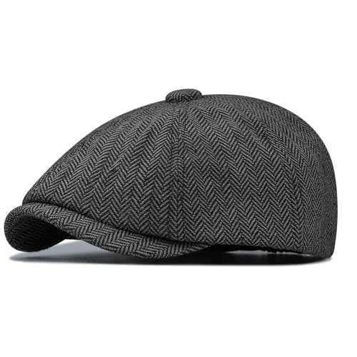 CLAPE Shelby Mütze Herren Tweed Baskenmütze 8 Panel Schiebermütze Herringbone Newsboy Cap Gatsby Flatcap Schirmmütze