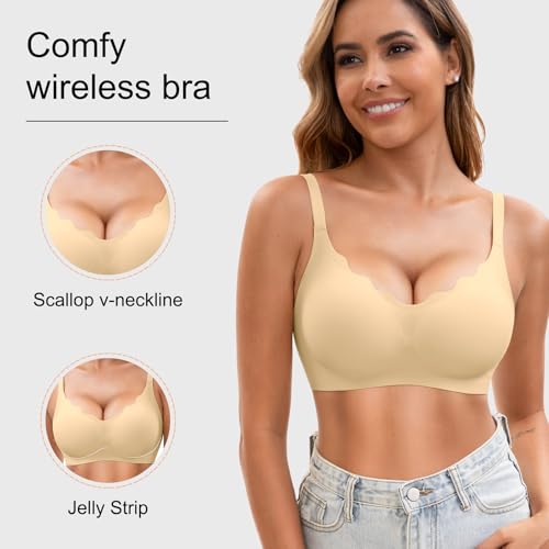 Image of Womens Seamless T-Shirt Bras 3 Pack Wireless Comfy Jelly Bra, Full Coverage Bralette No Show Under Clothes