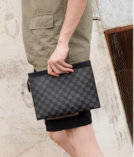 حقيبة يد كبيرة للرجال، حقيبة يد جلدية سوداء مع حزام معصم