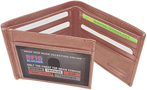 Paul and Taylor Men's, RFID Protected, Genuine Leather BiFold Wallet With 2 ID Windows On Fold Out (British Brown)2