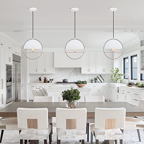 Bisamiya Contemporary Pendant Lighting, Brushed Nickel Ring And Dome Metal White Shade, Adjustable Height Ceiling Hanging Lamp, For Kitchen Island, Living Room, Bedroom #TOP7